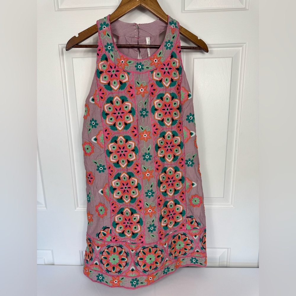 Anthropologie Size 6 Beaded Embroidered Floral Mini Shift Dress Boho Wedding NWT